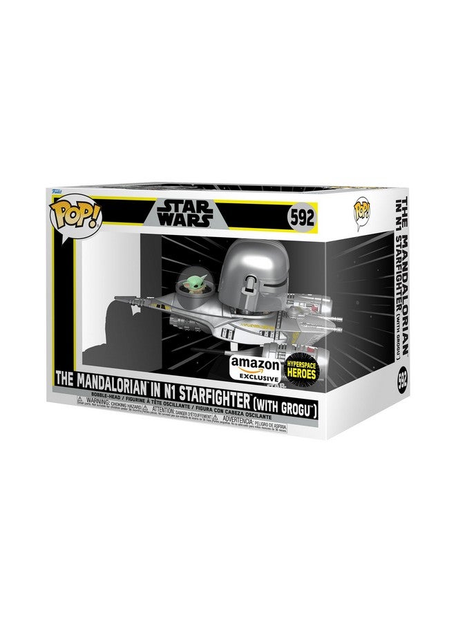 Funko POP! Ride Super Deluxe: Star Wars Hyperspace Heroes - The Mandalorian in N1 Starfighter (with Grogu) - Collectable Vinyl Figure - Image 1