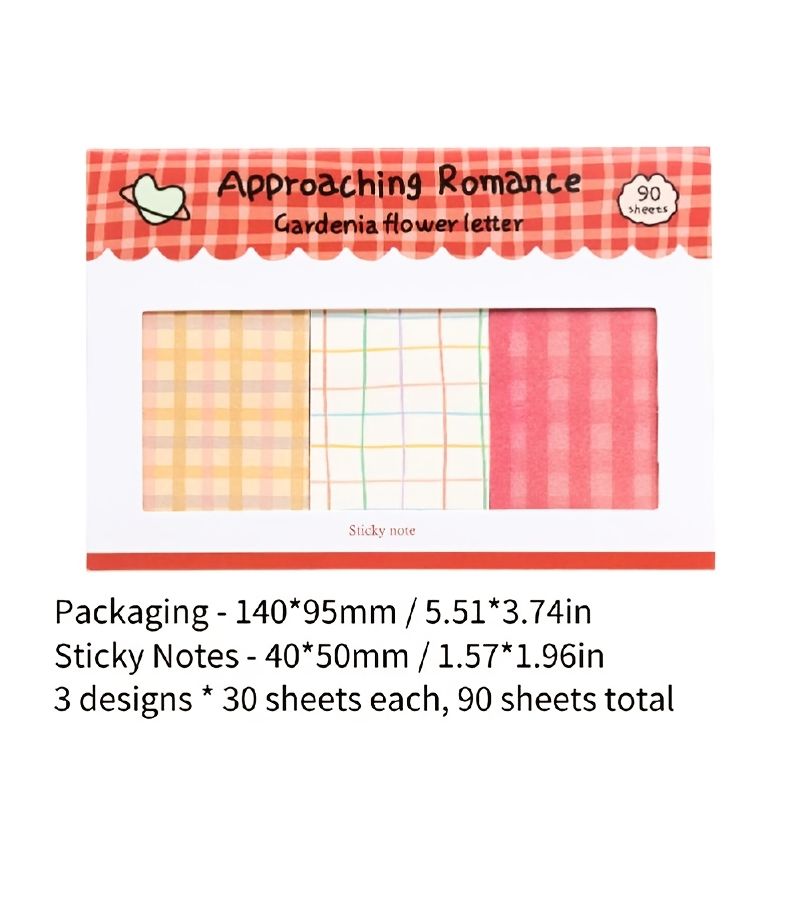 90 Ets New Plaid Combo Sticky Notes Vintage Striped Plaid Gardenia Color Journal Decoration Notepad Writing Paper Message Notes Student Study Record Set - Image 4