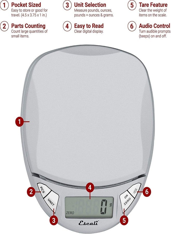 Escali Pico N115S Kitchen, Office Scale, Tare Functionality, Compact Design, LCD Digital Display, 11lb Capacity, Silver/Grey - Image 2