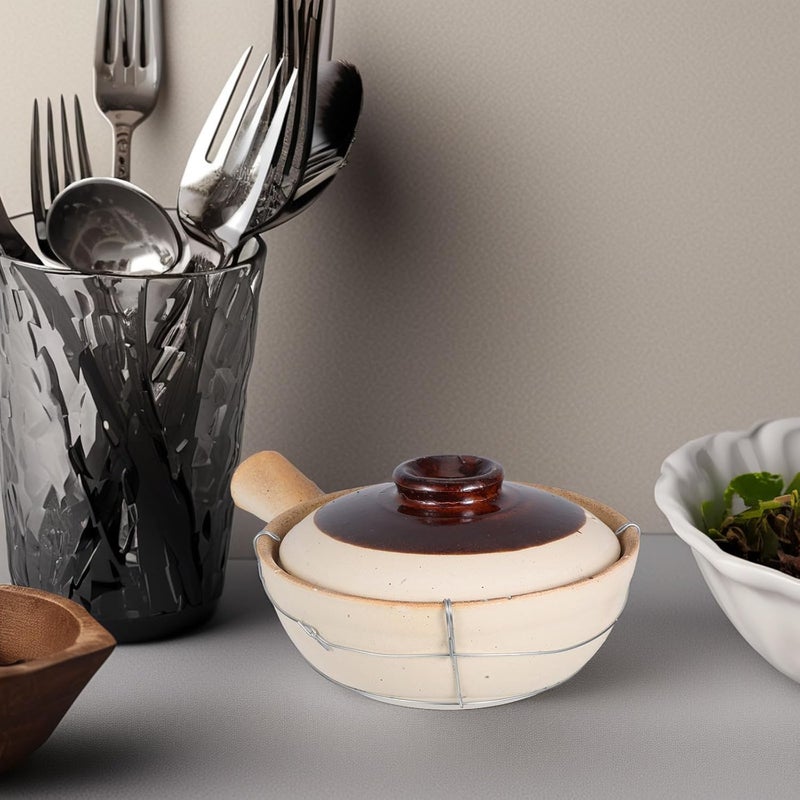 Clay Pot with Single Handle 0.5l White Earthenware Casserole for Rice Soups Stews Korean Bibimbap Cooking Pan Suitable for Family Meals and Travel - Image 4