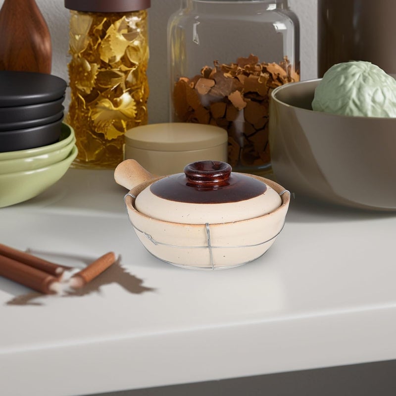 Clay Pot with Single Handle 0.5l White Earthenware Casserole for Rice Soups Stews Korean Bibimbap Cooking Pan Suitable for Family Meals and Travel - Image 5