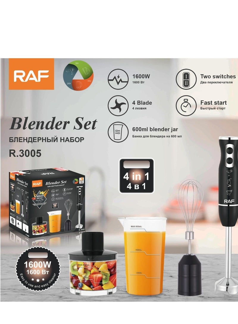 RAF 4 in 1 Hand Blender Set 1600W – Powerful Stick Blender with Two Speed Switches, 4 Blades, Chopper, Whisk & 600ml Jar – Multifunction Food Processor for Juices, Smoothies & Cooking - Image 4