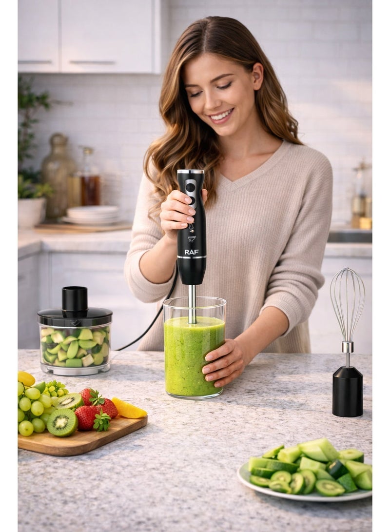 آر إيه أف مجموعة خلاط يدوي راف 4 في 1 بقوة 1600 واط | خلاط يدوي قوي، محضر طعام، وعصارة | تحكم بسرعتين، 4 شفرات | مفرمة، مضرب، وجهاز صنع العصائر بسعة 600 مل - Image 4