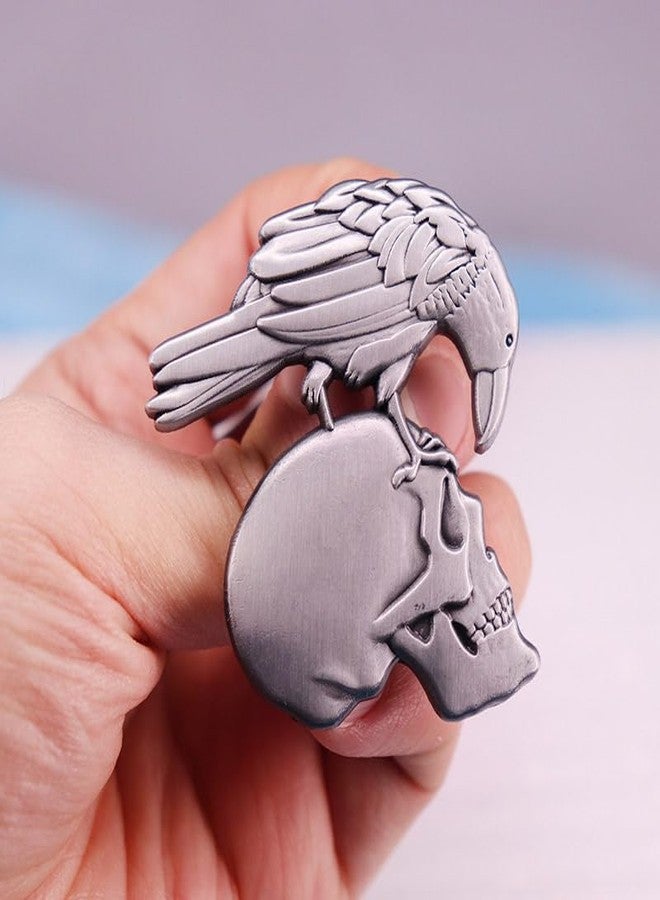 Ximimark 2 pcs Crow Skull Alloy Brooch Gothic Enamel Pins Halloween Jewelry Gift - Image 2