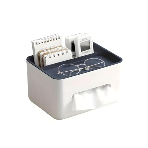 MosQuick® Multi-Functional Desk Organizer Tissue Box Holder mobile stand organiser 3 Compartment pen stand for desk Stationery Storage Office Table Accessories Decor for Home blue & white - Image 1