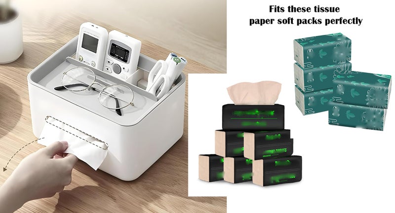MosQuick® Multi-Functional Desk Organizer Tissue Box Holder mobile stand organiser 3 Compartment pen stand for desk Stationery Storage Office Table Accessories Decor for Home blue & white - Image 4