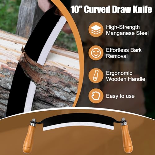 Beendou 10'' Draw Knife,Draw knife debarking tool,Curved Draw Knife,Draw Shave Tool Debarking Hand Tool,ergonomic handle,simple and effortless to use,bark stripper tool - Image 5