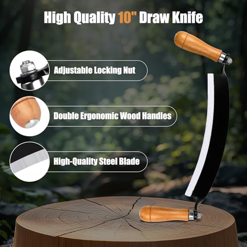 Beendou 10'' Draw Knife,Draw knife debarking tool,Curved Draw Knife,Draw Shave Tool Debarking Hand Tool,ergonomic handle,simple and effortless to use,bark stripper tool - Image 2