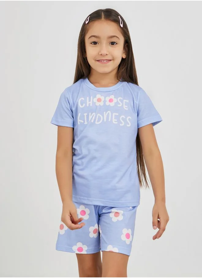 Styli Styli Slogan Print Short Sleeve T-Shirt and Pyjama Set
