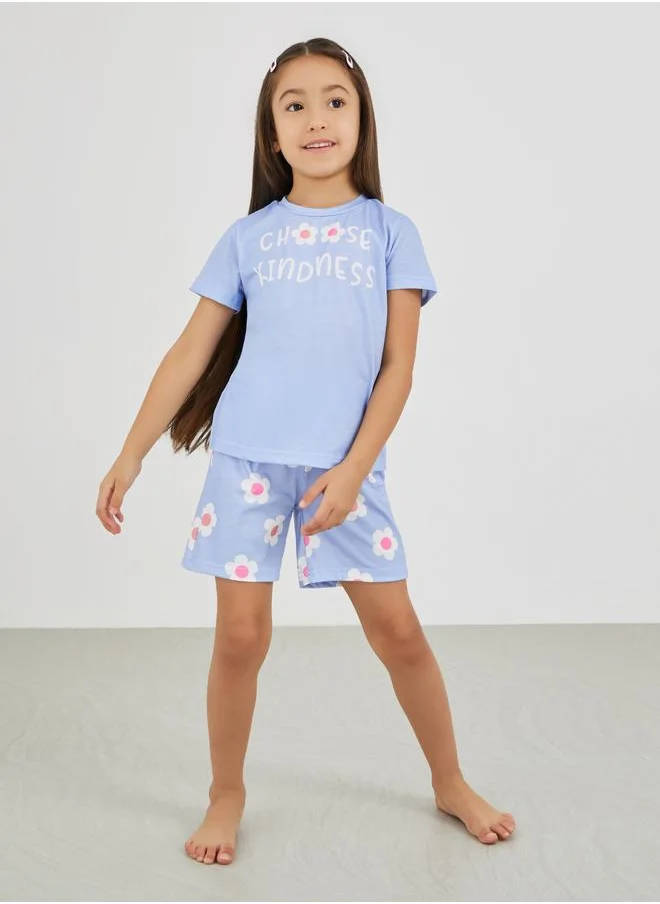 Styli Styli Slogan Print Short Sleeve T-Shirt and Pyjama Set