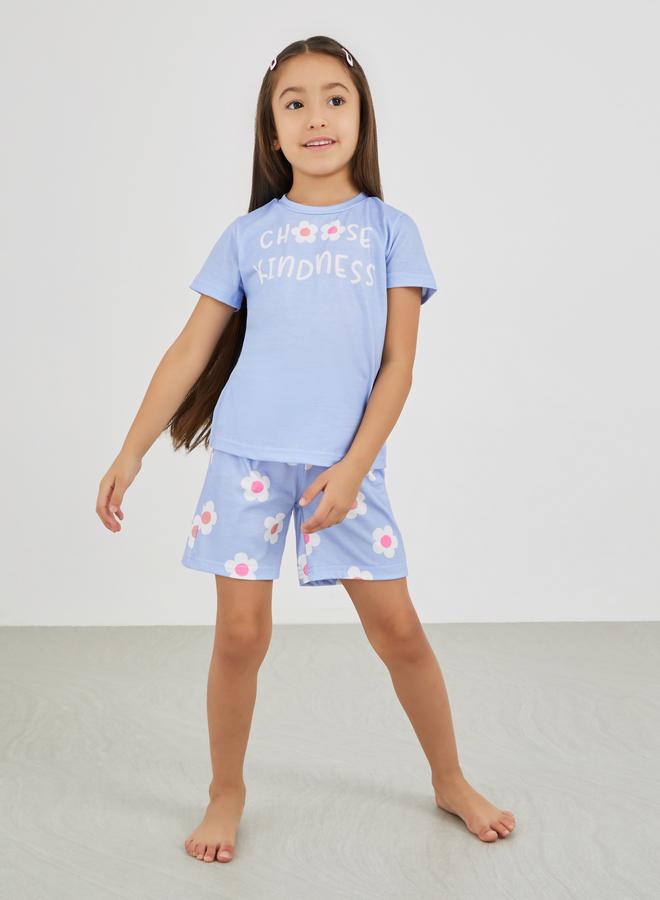 Styli Slogan Print Short Sleeve T-Shirt and Pyjama Set - Image 1