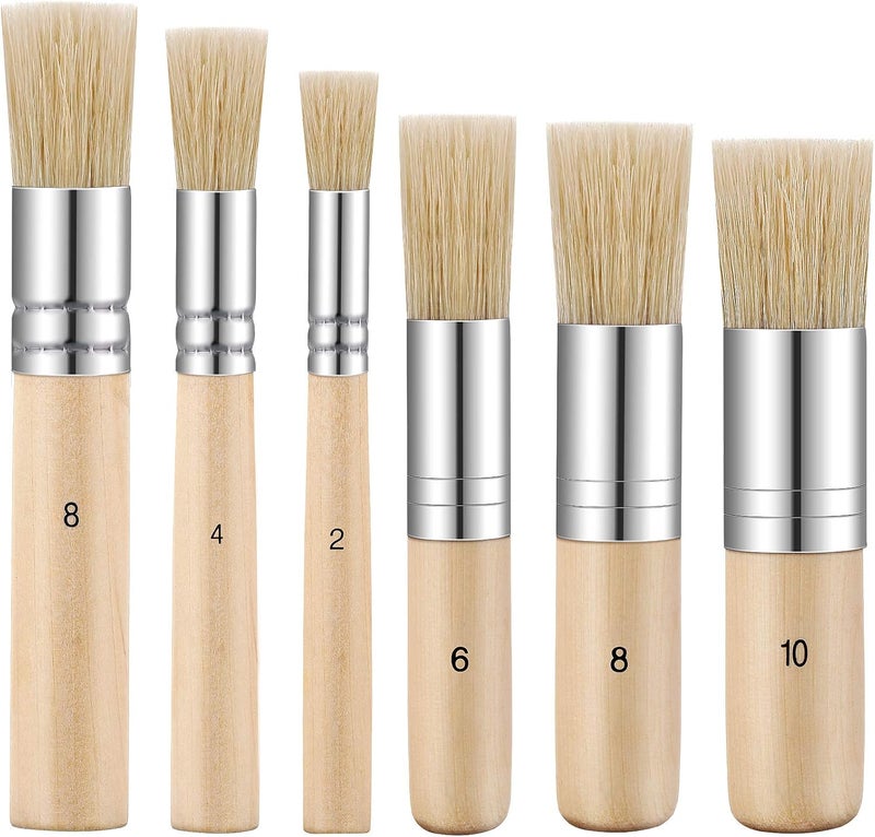 Outus 6 Pieces Wooden Stencil Brushes Pure Natural Bristle Template Paint Brushes Painting Bristle Brushes for Acrylic Oil Watercolor Art Painting Stencil Project DIY Crafts, 6 Sizes
