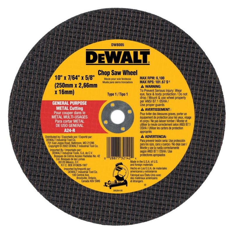 DeWalt DW8005 10 x 7/64 x 5/8 General Purpose Metal Chop Saw Wheel - Image 2