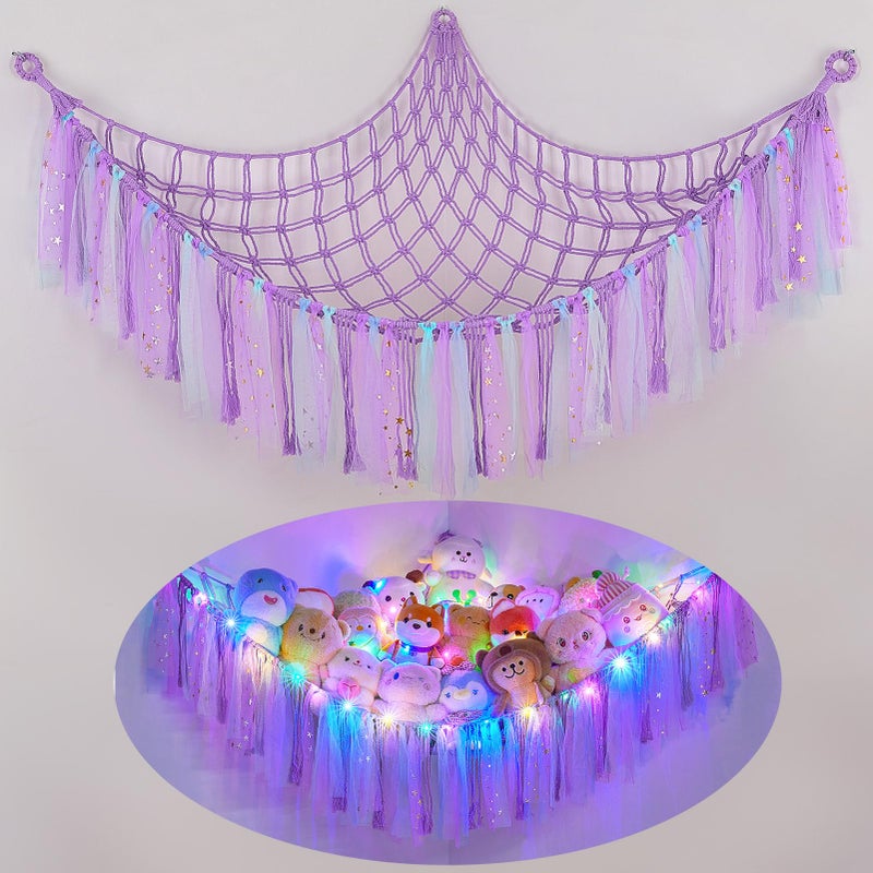 FIOBEE Stuffed Animals Net or Hammock with LED Light Toy Hammock Hanging Stuffed Animals Storage Organizer Holder Room Dcor for Nursery Kids Bedroom