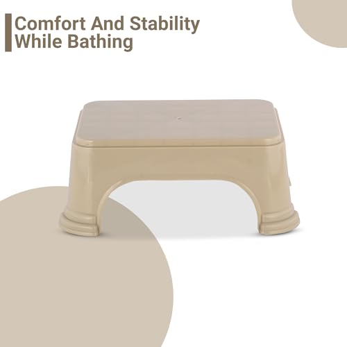 Kuber Industries Durable Bathroom Stool for Bathing | Comfortable Indoor Machiya for Sitting | Senior Citizens Bath Stool & Adults Patla Chair for Home | Plain P6 - Beige - Image 5