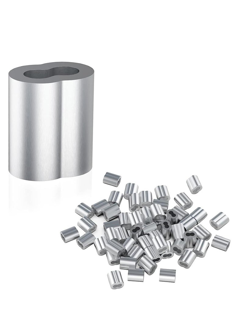 Excefore 50 Pcs Aluminum Sleeves, Clips Aluminum Crimping Loop Sleeve Clips with Double Ferrules, Aluminum Crimping Loop Sleeve 3/16", Cable Ferrule Wire Rope Sleeves Loop Sleeve  - Image 1