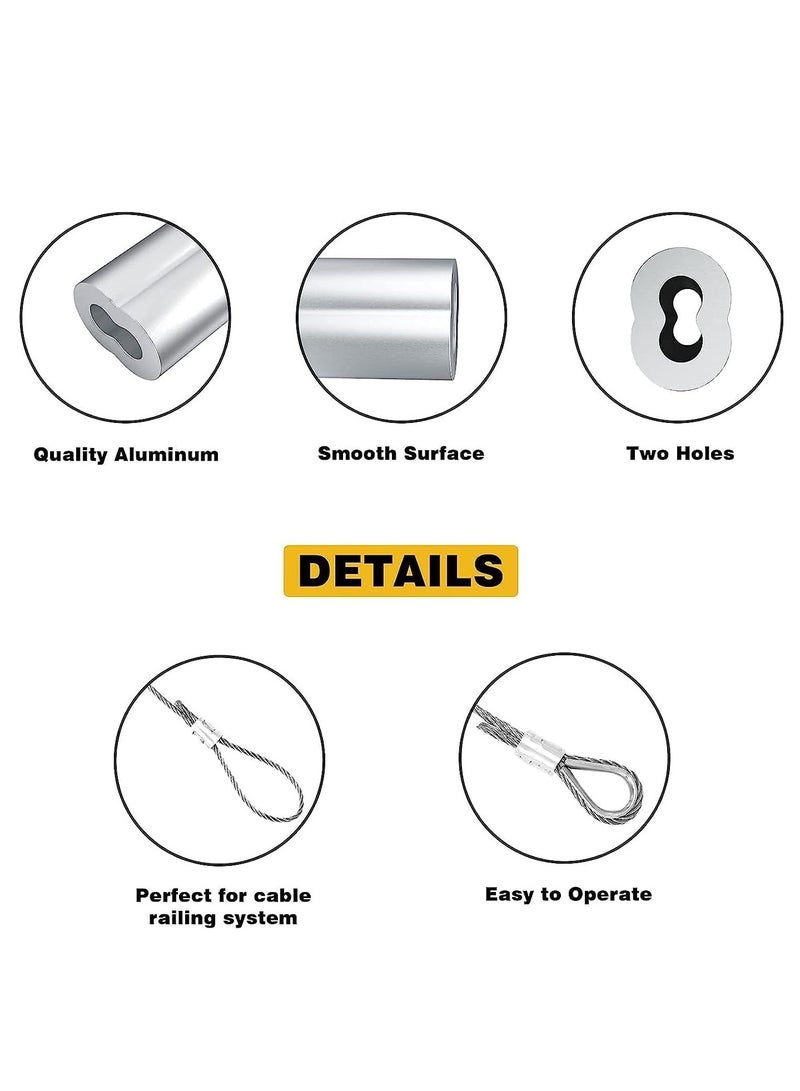 Excefore 50 Pcs Aluminum Sleeves, Clips Aluminum Crimping Loop Sleeve Clips with Double Ferrules, Aluminum Crimping Loop Sleeve 3/16", Cable Ferrule Wire Rope Sleeves Loop Sleeve  - Image 2