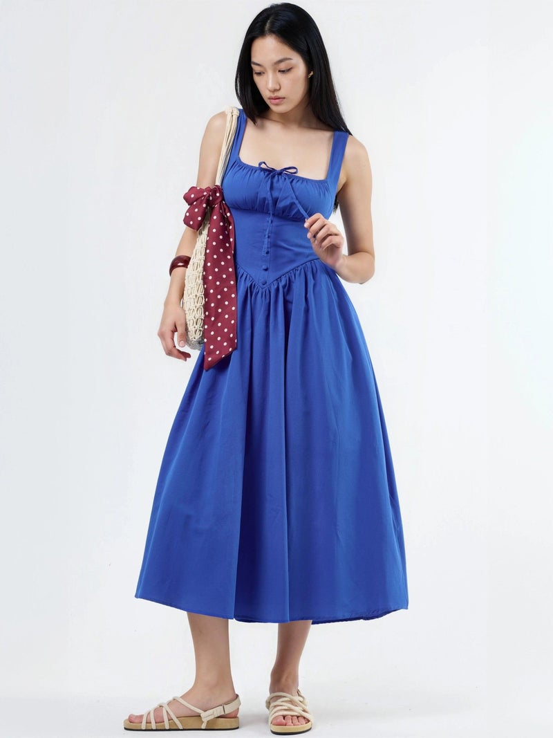 BUSEM Midi Dress with Square Collar and Button Detail - Image 1