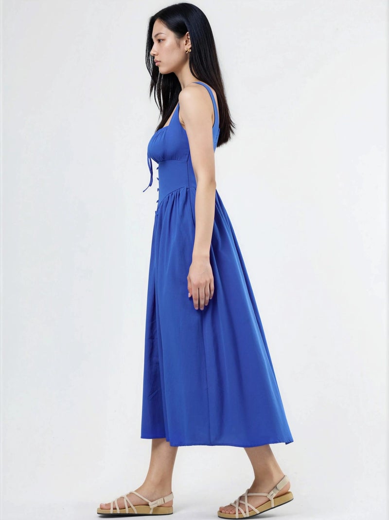 BUSEM Midi Dress with Square Collar and Button Detail - Image 3
