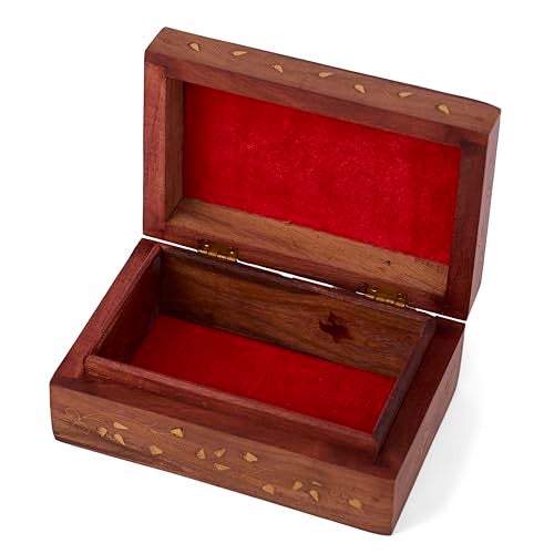 GURU JEE Gorgeous Wooden Keepsake Jewellery Trinket Storage Box Organiser With Floral Brass Inlay Gifts - Image 4