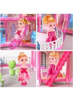 XiuWoo 4-Story Dollhouse with Glow in The Dark, Girl Toys Doll House Playset with 2 Dolls,12 Play Areas, Furniture and Accessories, Princess Gift Toys for Girls Ages 3-9 ,Pink  - Image 3
