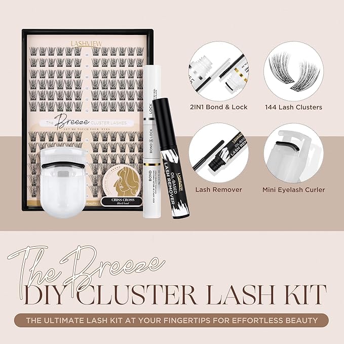LASHVIEW Lash Clusters 144 Pcs Cluster Lashes DIY Cluster Eyelash Extensions Mega Volume Reusable Individual Lashes Cluster Volume Look Super Thin Band SoftVolumeD1016mix