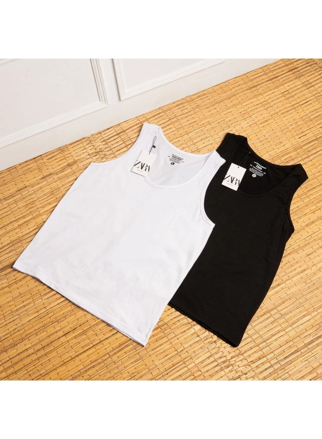 Zara 3-Pack Men’s 100% Cotton Sleeveless T-Shirts (Black + 2 White) – Soft, Breathable and Stylish Undershirts for Everyday Comfort – Available in Size 3XL - Image 2