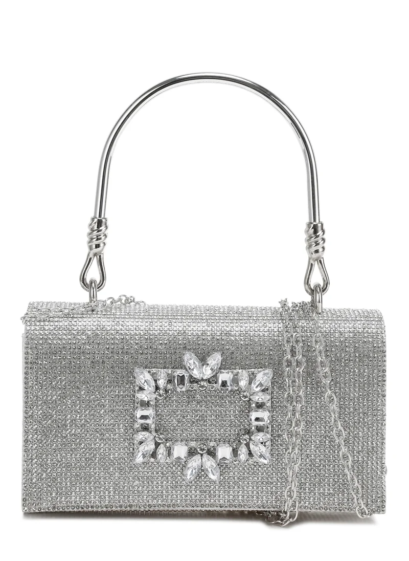 London Rag Mini Top Handle Rhinestone Bag in Silver