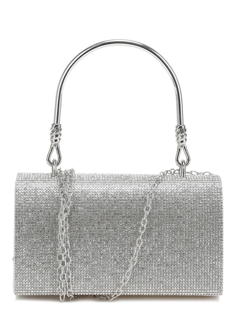 London Rag Mini Top Handle Rhinestone Bag in Silver