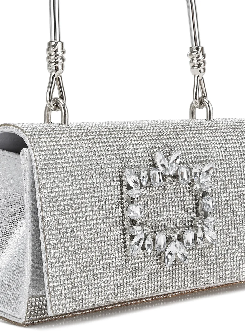 London Rag Mini Top Handle Rhinestone Bag in Silver