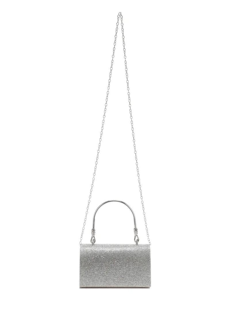 London Rag Mini Top Handle Rhinestone Bag in Silver