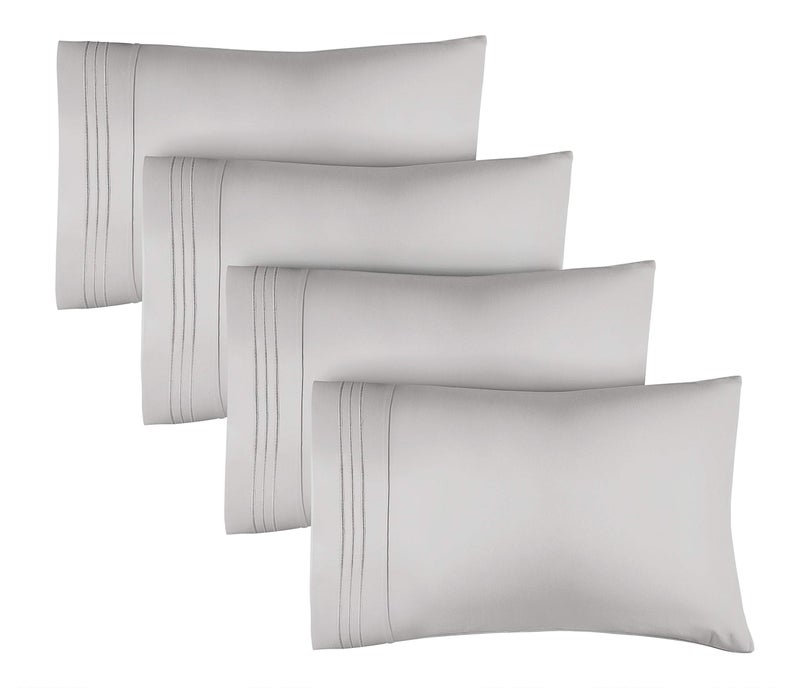 CGK Unlimited King Size Pillow Cases Set of 4 - Extra Soft Pack of 4 Pillowcase Covers - Hotel Luxury Pillowcases - Machine Washable Pillow Protectors - 20x40 Pillow Cases 4 Piece - King Light Grey Pillow Covers  - Image 1