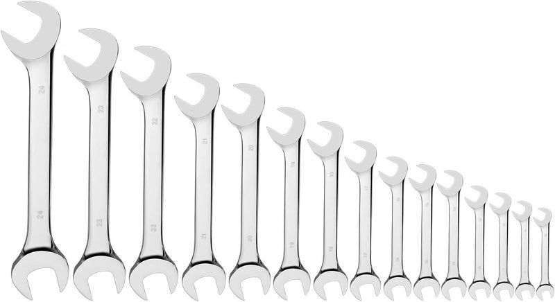 EFFICERE 15-Piece Premium Angle Head Open End Wrench Set, Chrome Vanadium Steel, Mirror Chrome Finish | Include Metric Sizes 10, 11, 12, 13, 14, 15, 16, 17, 18, 19, 20, 21, 22, 23, 24mm with Storage Rack - Image 2