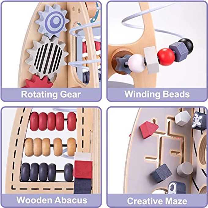 Wdmiya Space Wooden Activity Cube Toys for Baby, Montessoritoys for 1 Year Old Boy & Girl Birthday Gifts, Sensory and Educational 1st Birthday Gifts, Busy Board Toys for Baby Boy 6-18 Months (Rocket) - Image 2