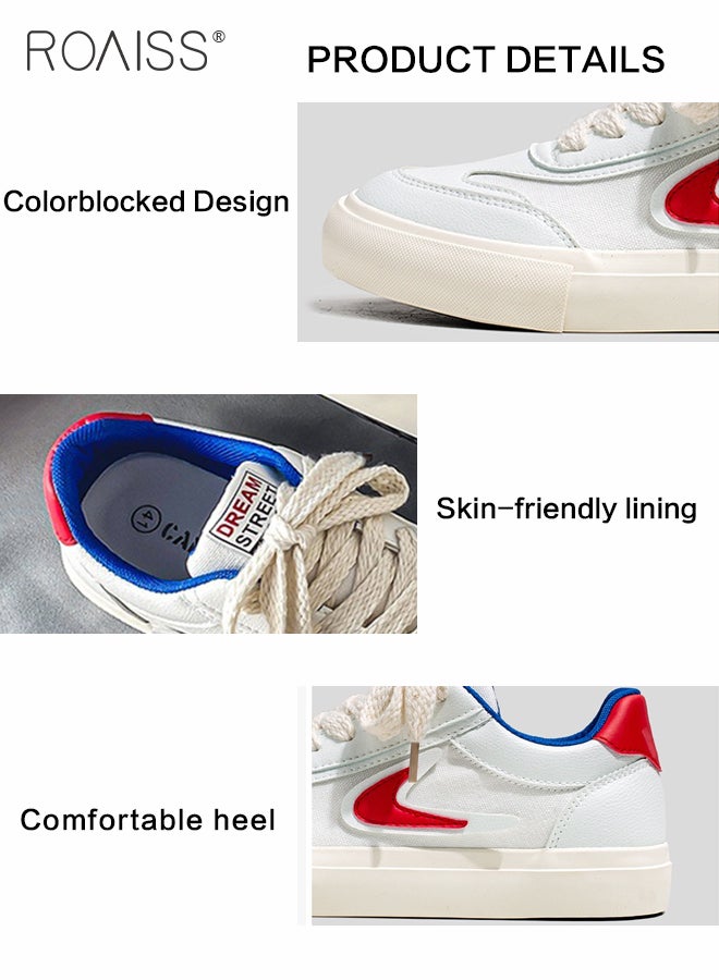 roaiss Stylish Patchwork Chunky Sneakers for Men Retro Rope Shoelaces Decor Sports Shoes Soft Sole Lightweight Shock Absorption Walking Shoes Mens Wear Resistant Outdoor Skateboard Shoes Colorblock Sneakers - Image 4