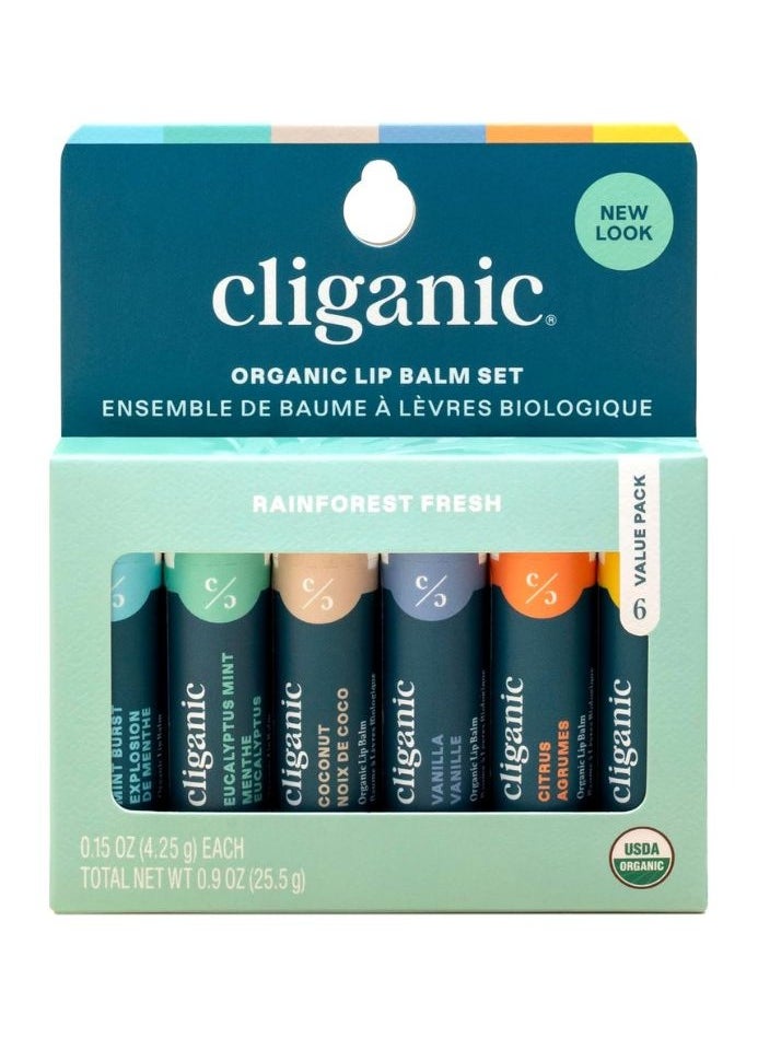 Cliganic Organic Lip Balm Set 4.25gx6 - Rainforest Fresh, Certified USDA Organic  - Image 1