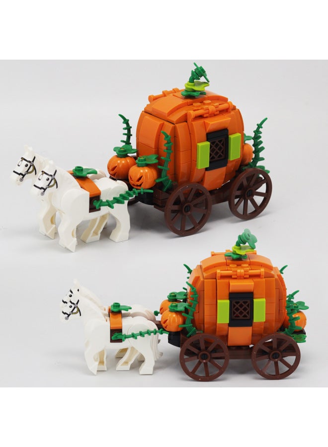 Loquat MOC Building Blocks Carriage Assembly  Scene Decoration Pumpkin Carriage Transport Model Holiday Decoration-Color:Pumpkin Carriage - Image 2