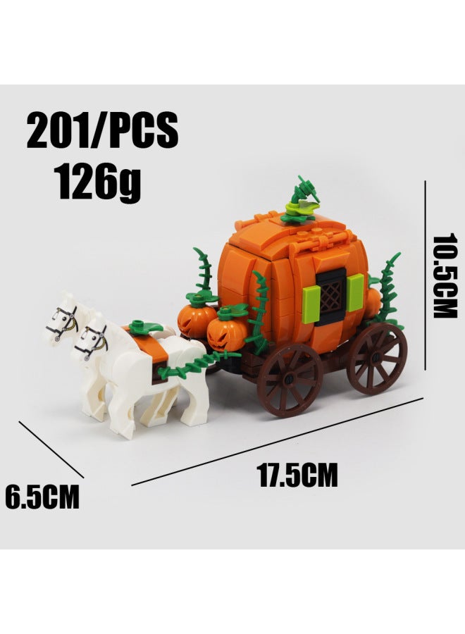 Loquat MOC Building Blocks Carriage Assembly  Scene Decoration Pumpkin Carriage Transport Model Holiday Decoration-Color:Pumpkin Carriage - Image 1
