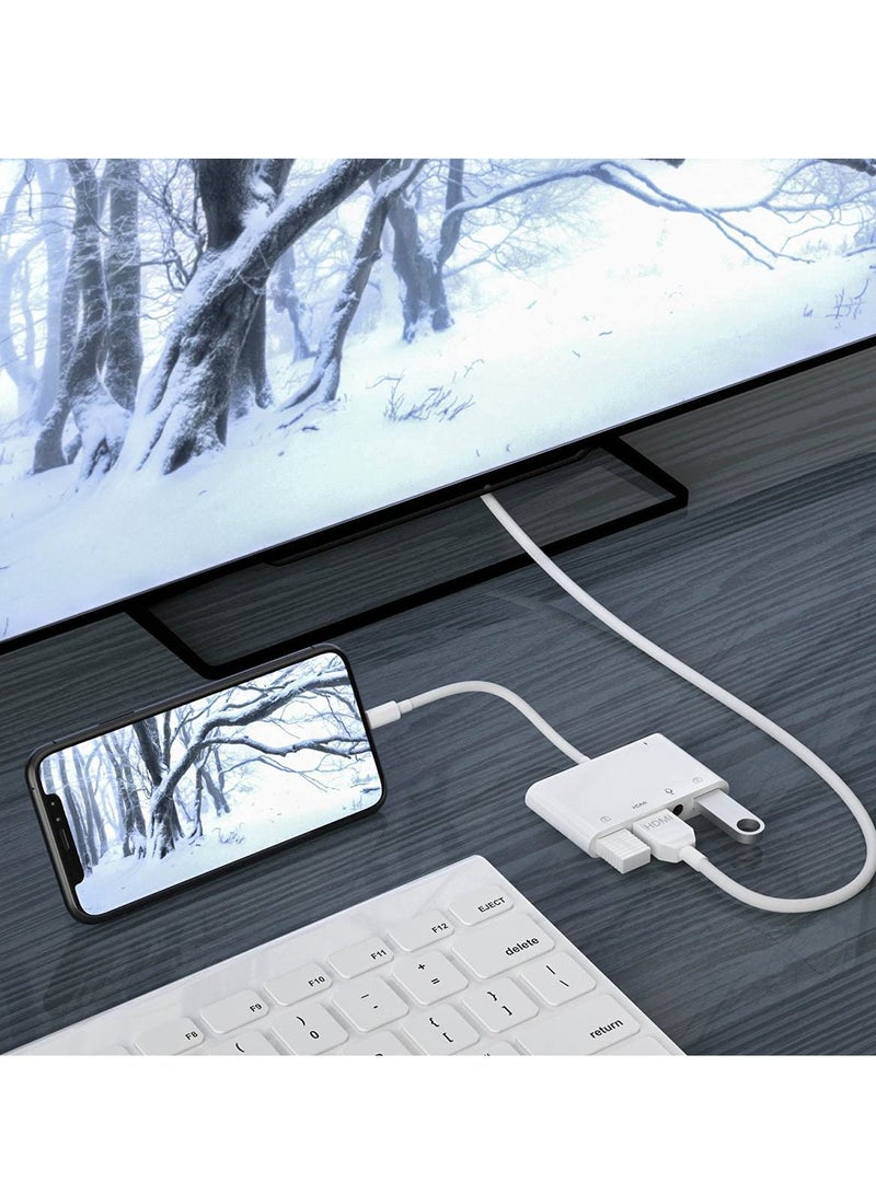 Adapter for Lightning to HDMI, Adapter for iPhone to TV, iPhone Microphone Adapter for Live-Streaming with Charging Port, Dual USB Female OTG Adapter Compatible with iPhone/iPad - Image 5
