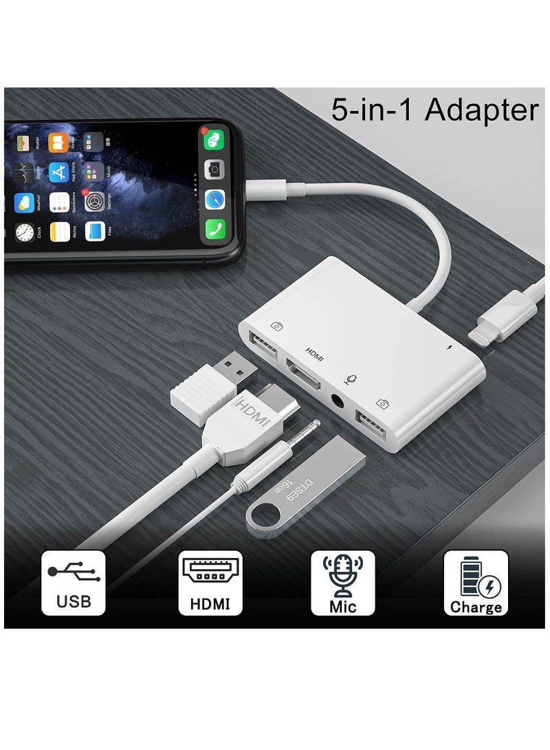 Adapter for Lightning to HDMI, Adapter for iPhone to TV, iPhone Microphone Adapter for Live-Streaming with Charging Port, Dual USB Female OTG Adapter Compatible with iPhone/iPad - Image 2