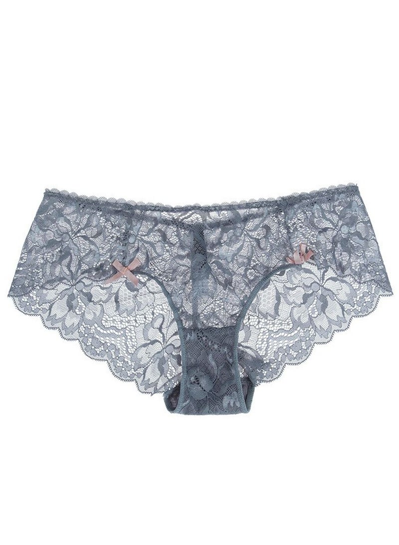 Lady's Breathable Panty Women's Low-Waisted Lace Briefs Grey