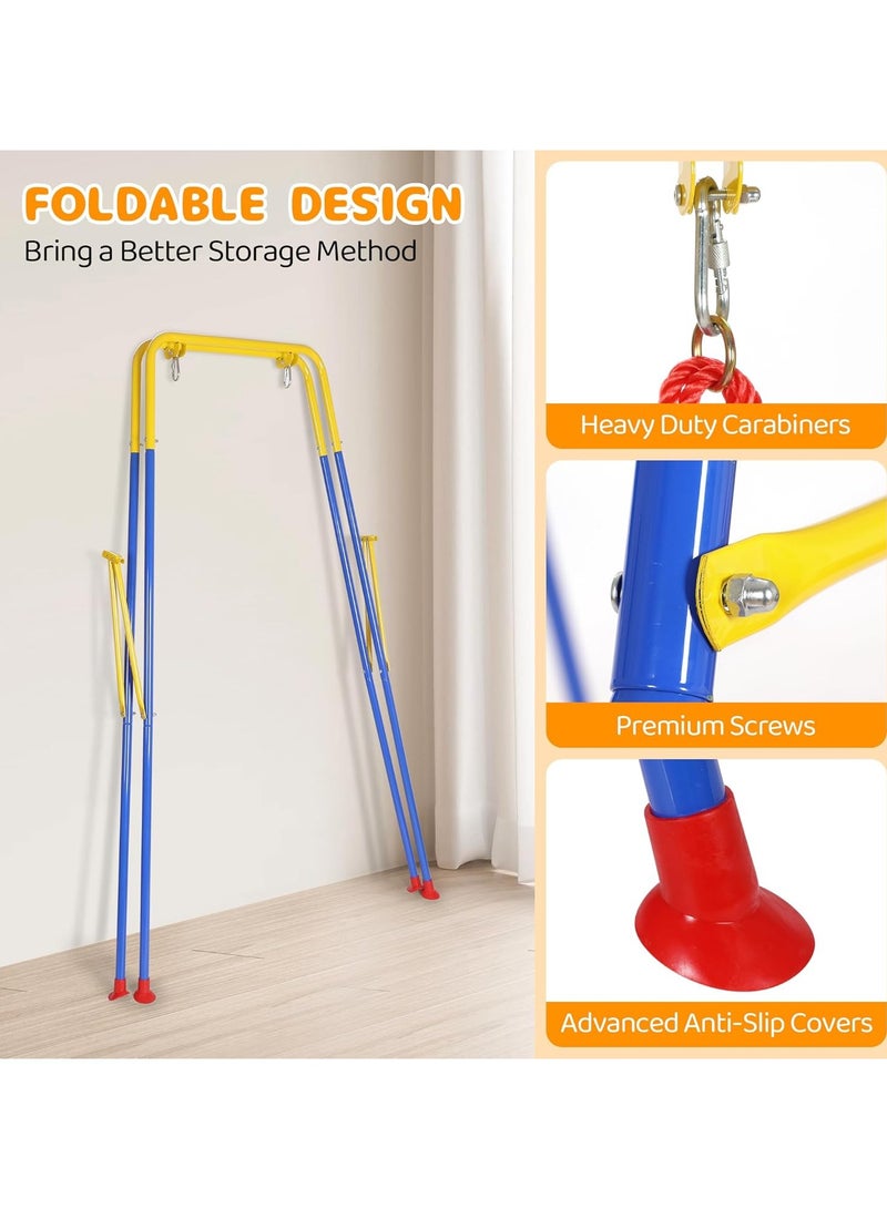 3 in 1 Toddler Swing Set with Outdoor and Indoor Rocking Chair, Sturdy Safety Seat and Foldable Metal Swing Stand, Easy to Assemble and Store at Home - Image 3