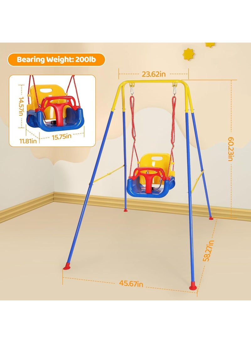 3 in 1 Toddler Swing Set with Outdoor and Indoor Rocking Chair, Sturdy Safety Seat and Foldable Metal Swing Stand, Easy to Assemble and Store at Home - Image 2