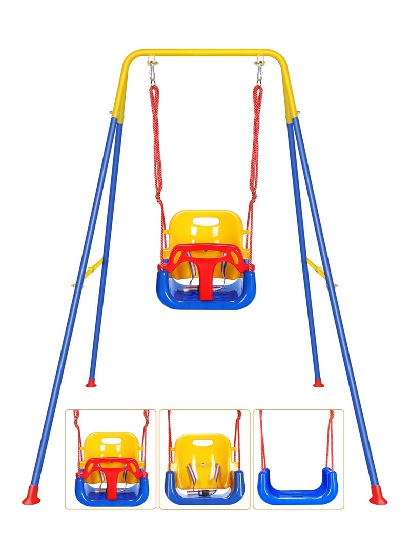 3 in 1 Toddler Swing Set with Outdoor and Indoor Rocking Chair, Sturdy Safety Seat and Foldable Metal Swing Stand, Easy to Assemble and Store at Home - Image 5