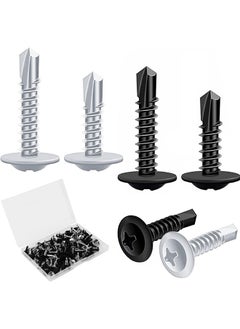 MVAQKLM  120 Pcs Self Drilling Screws, Stainless Steel Screws Set Assorted Flat Head Self Drilling Screws, Cross Head Wood Screws for Homemade, Repair, Woodworking, Black&Silver (Two Size)  - Image 1