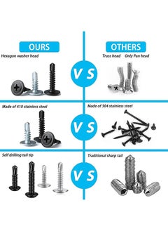 MVAQKLM  120 Pcs Self Drilling Screws, Stainless Steel Screws Set Assorted Flat Head Self Drilling Screws, Cross Head Wood Screws for Homemade, Repair, Woodworking, Black&Silver (Two Size)  - Image 5