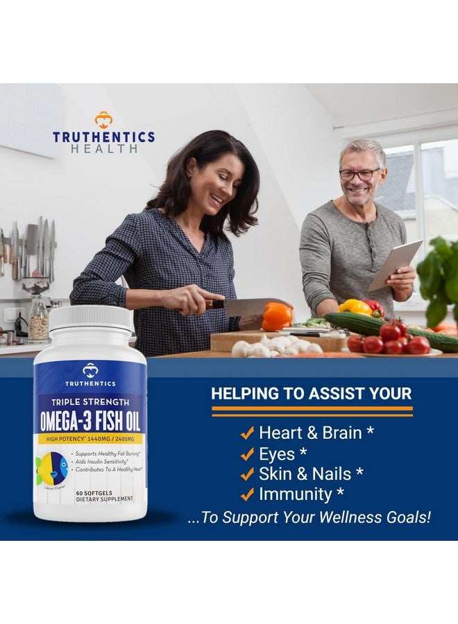 تروثيناتكس زيت السمك أوميجا 3 من TRUTHENTICS - 2400 مجم - قوة ثلاثية، أحماض أوميغا 3 الدهنية عالية من EPA وDHA للرجال والنساء - مكمل غذائي بنكهة الليمون خالٍ من التجشؤ - 60 كبسولة هلامية - Image 4
