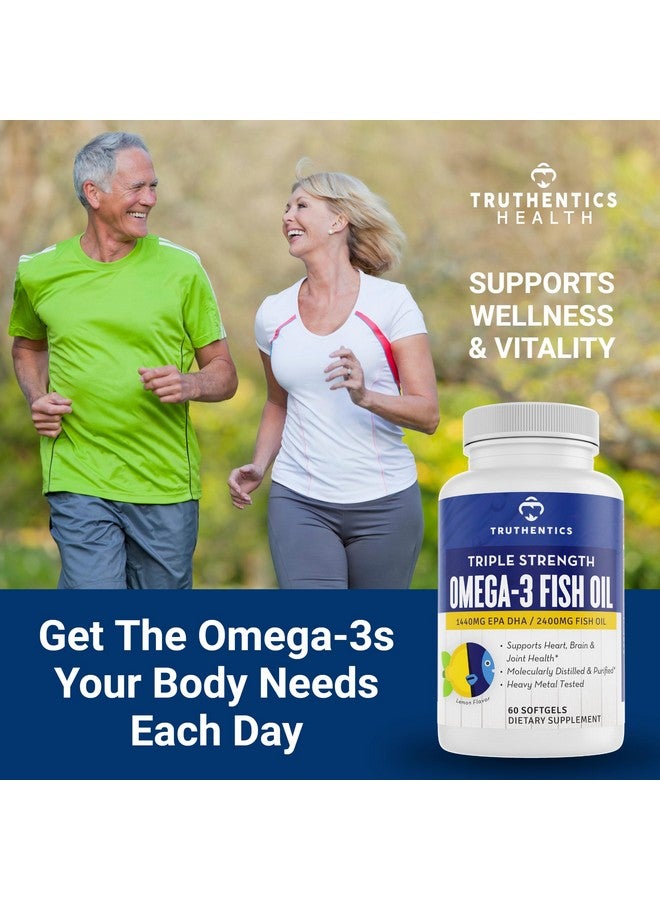 تروثيناتكس زيت السمك أوميجا 3 من TRUTHENTICS - 2400 مجم - قوة ثلاثية، أحماض أوميغا 3 الدهنية عالية من EPA وDHA للرجال والنساء - مكمل غذائي بنكهة الليمون خالٍ من التجشؤ - 60 كبسولة هلامية - Image 5