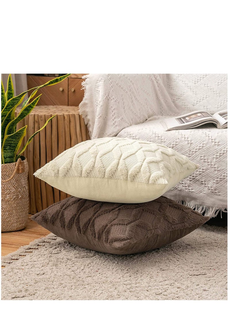 Set of 2 Boho Decorative Throw Pillow Covers Soft Plush Wool 18x18 Inch Beige for Couch Bedroom Living Room - Image 3