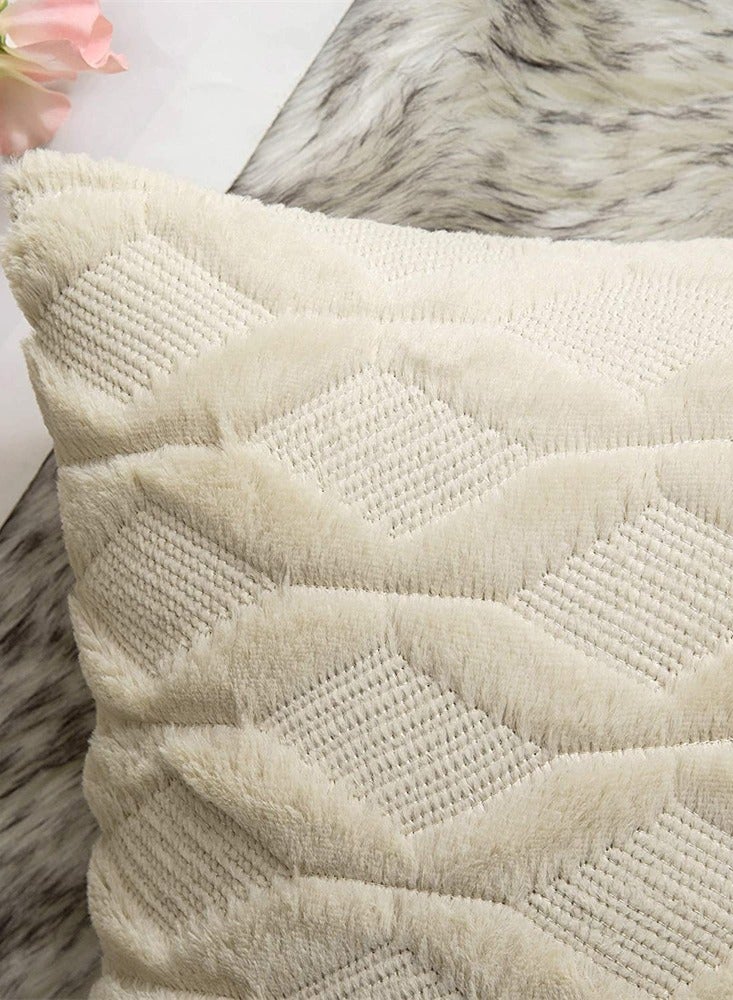 Set of 2 Boho Decorative Throw Pillow Covers Soft Plush Wool 18x18 Inch Beige for Couch Bedroom Living Room - Image 5